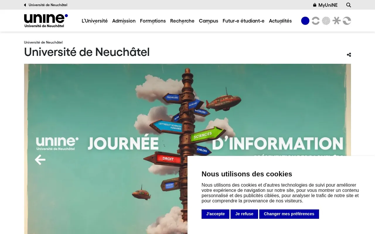 Université de Neuchâtel homepage screenshot