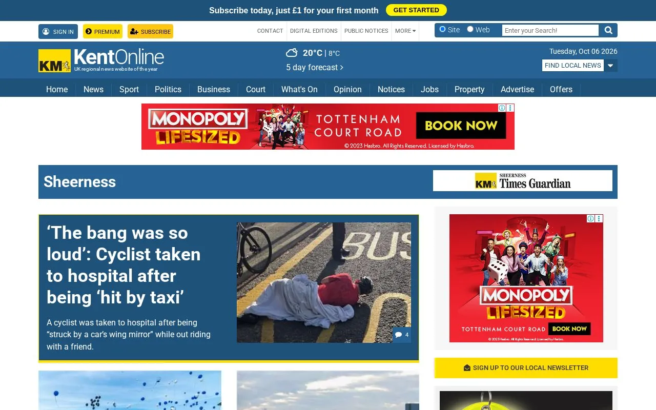 Sheerness Times Guardian homepage screenshot