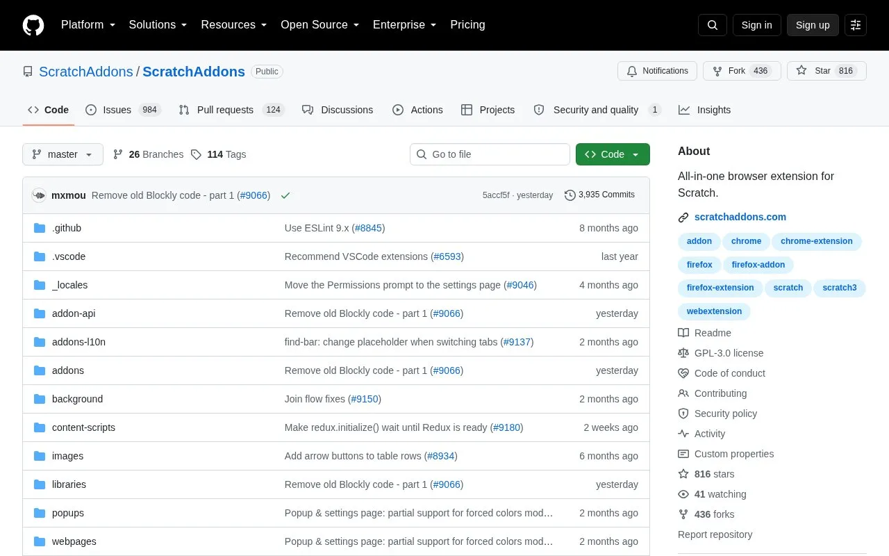 Scratch Addons homepage screenshot