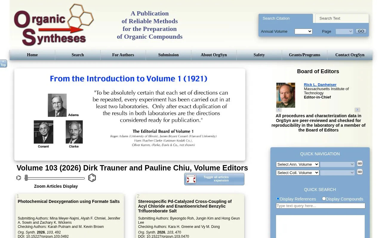 OrgSyn homepage screenshot