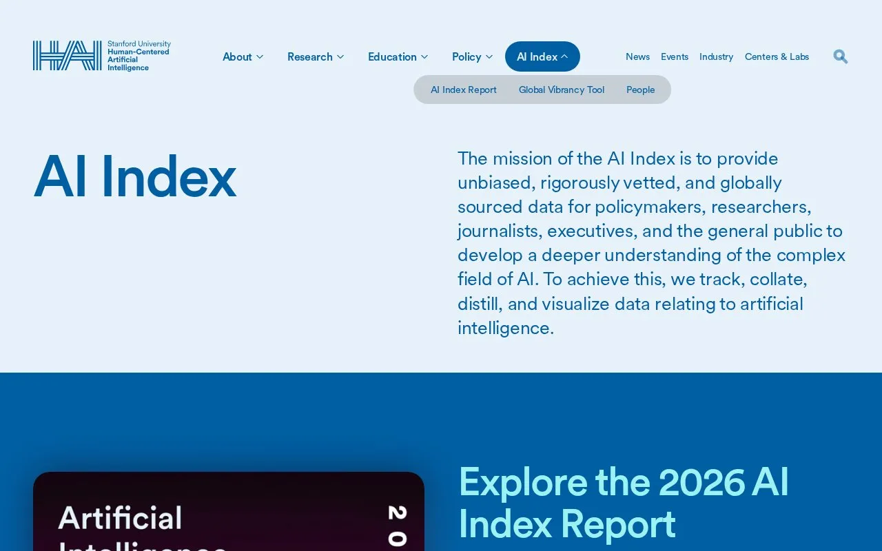 AI Index homepage screenshot