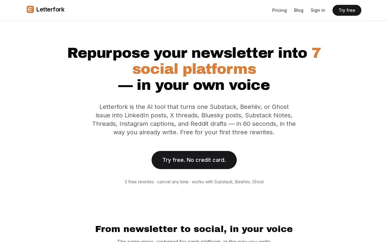 Letterfork homepage screenshot