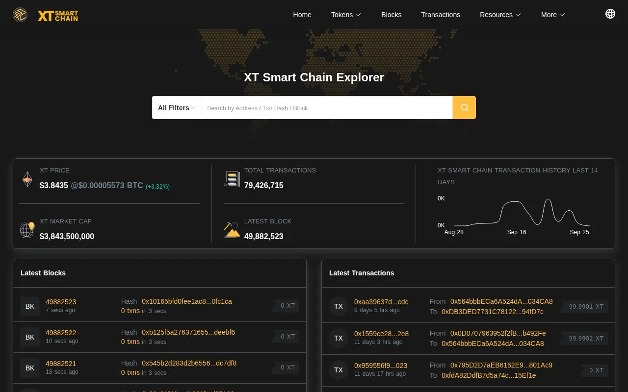 XT Smart Chain Mainnet — xscscan homepage screenshot