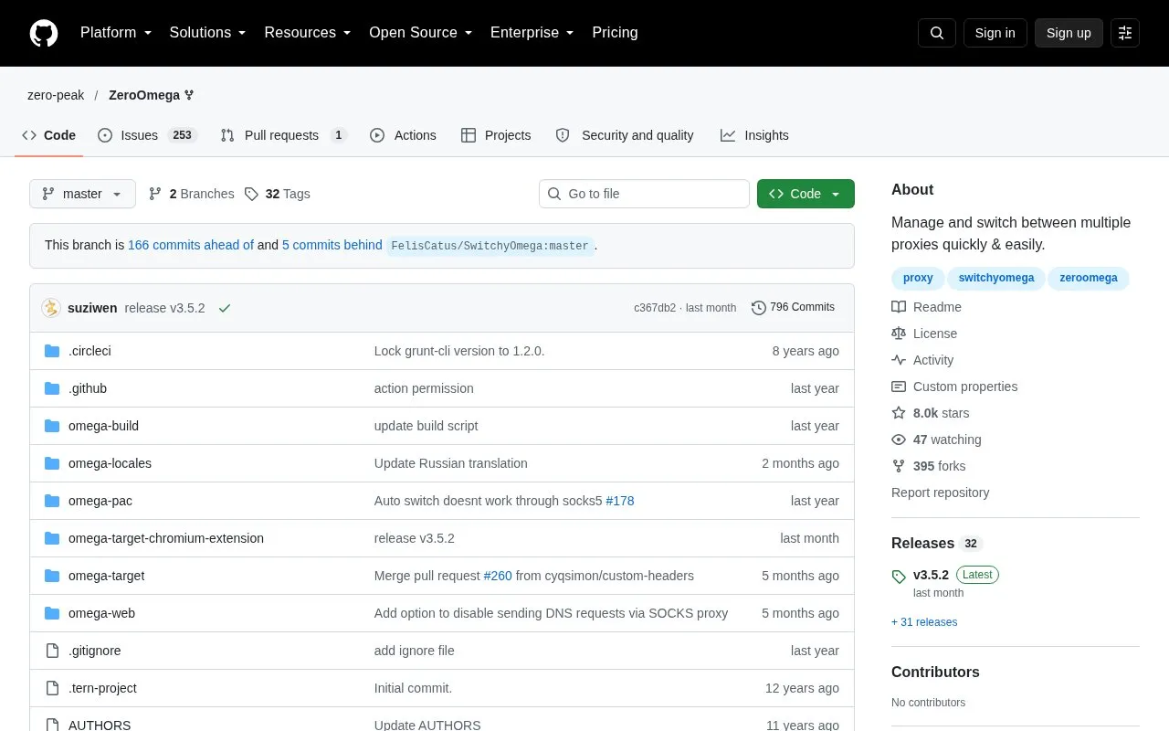 ZeroOmega homepage screenshot