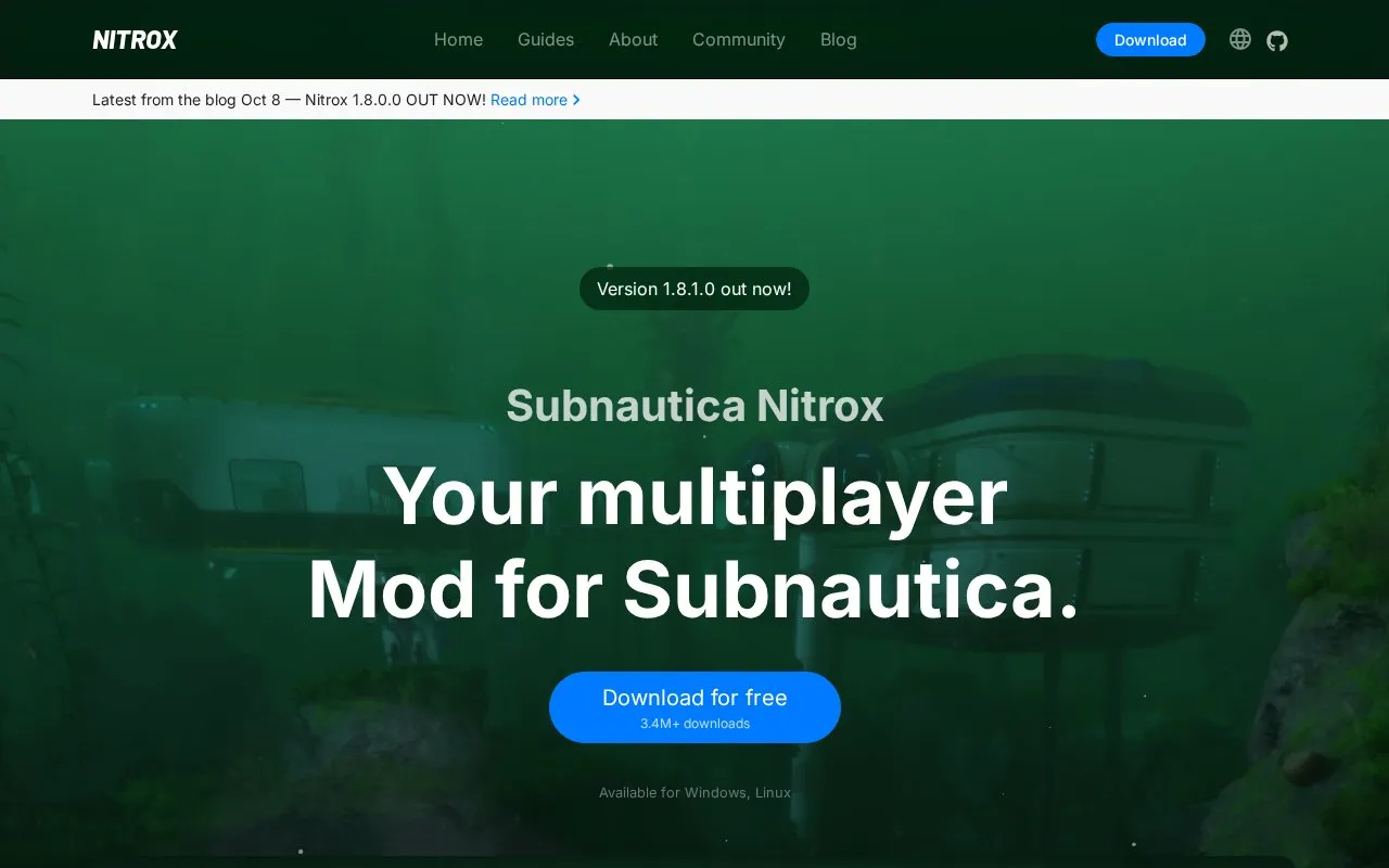 Nitrox homepage screenshot