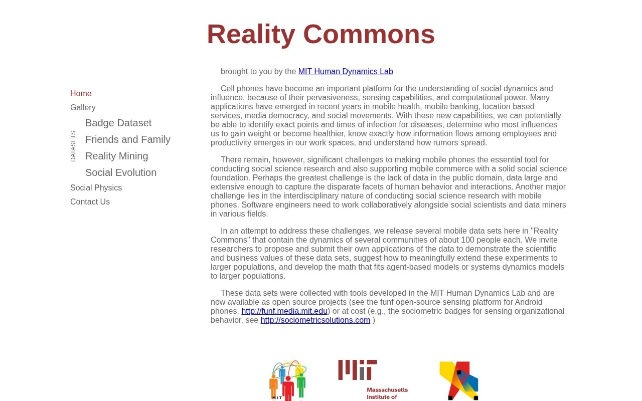 Reality Commons homepage screenshot