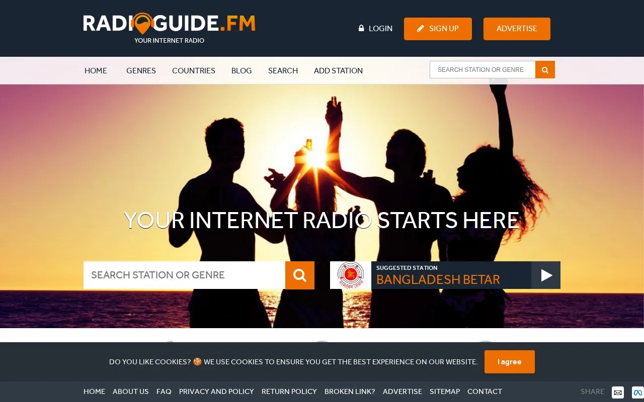 Radio Guide homepage screenshot