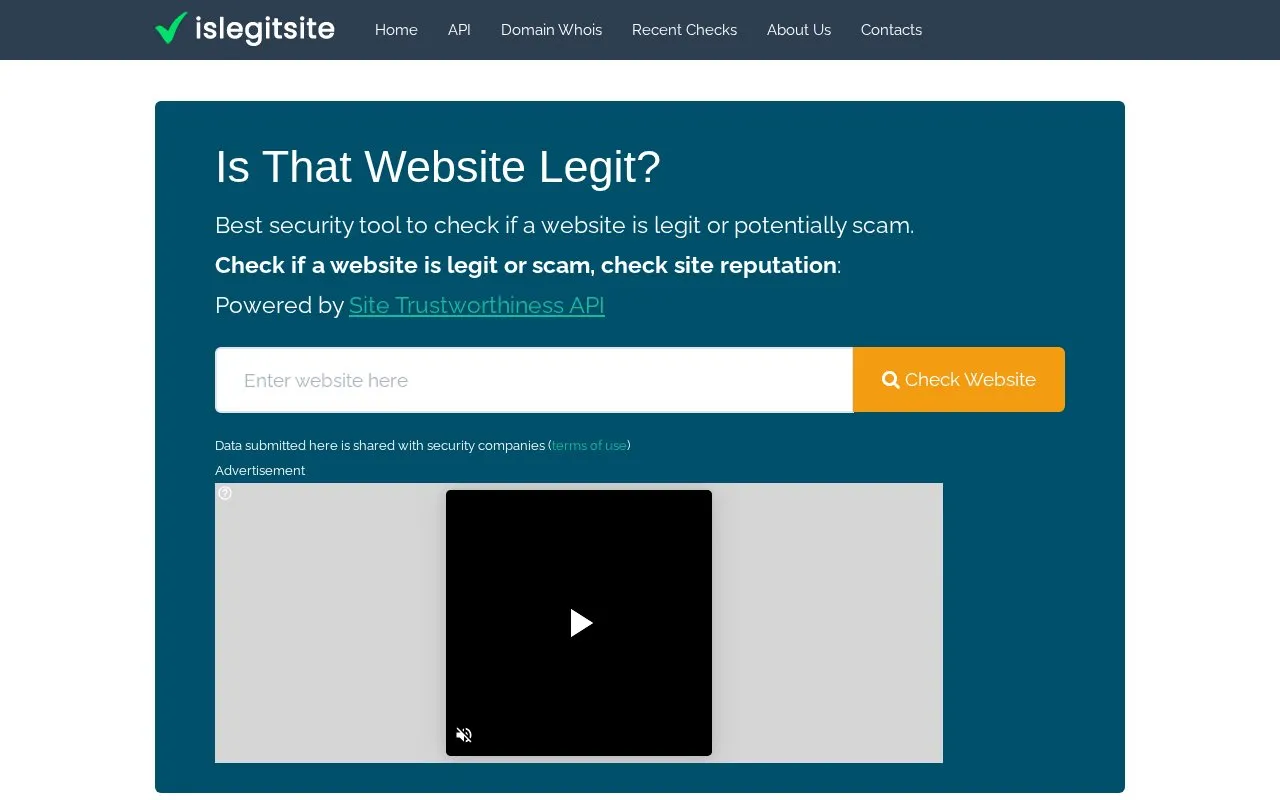 Islegitsite homepage screenshot