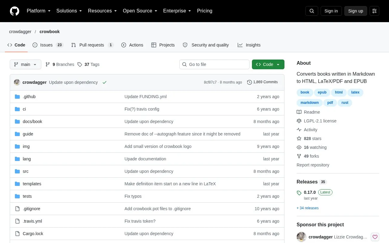 CrowBook homepage screenshot