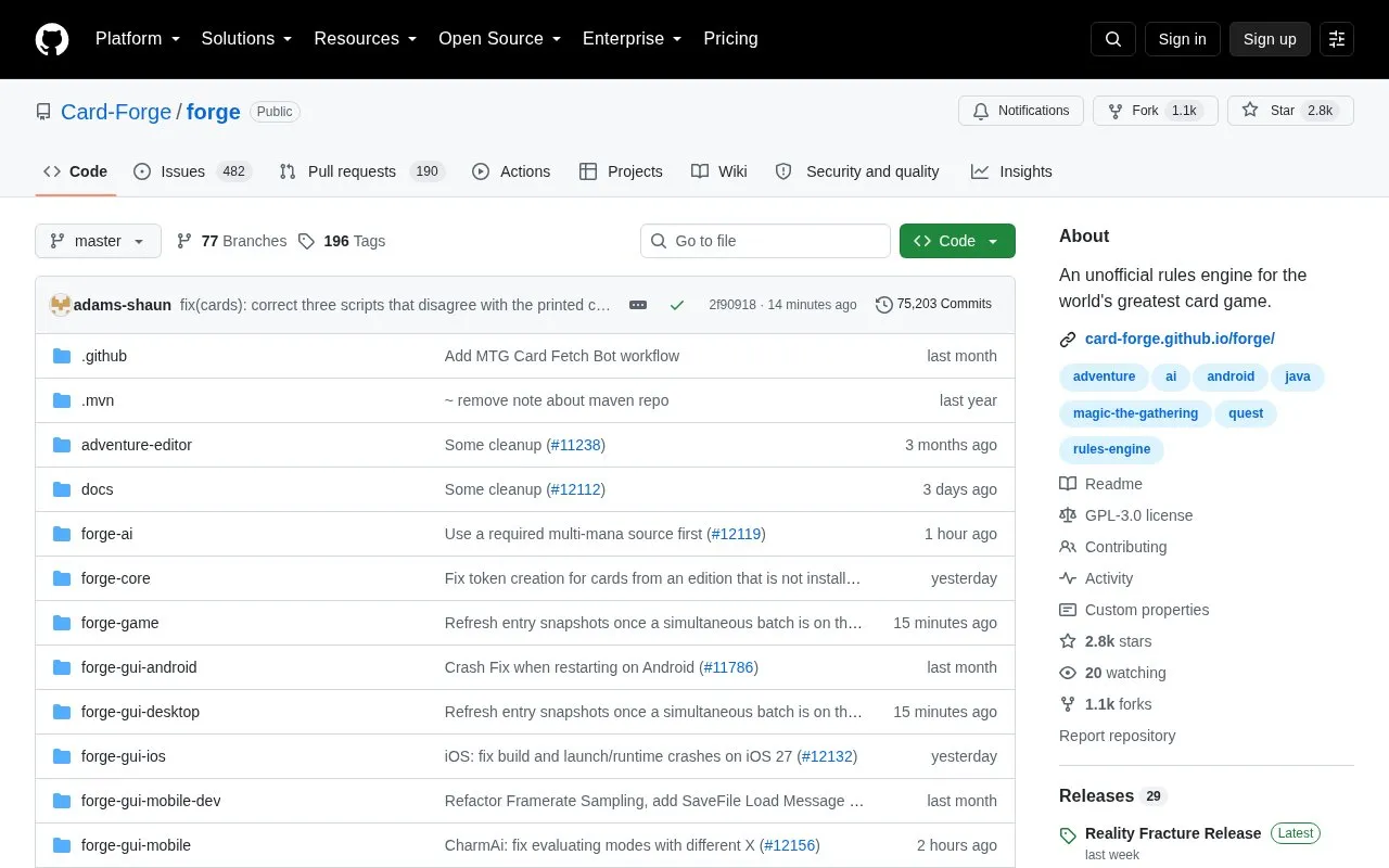 Forge homepage screenshot