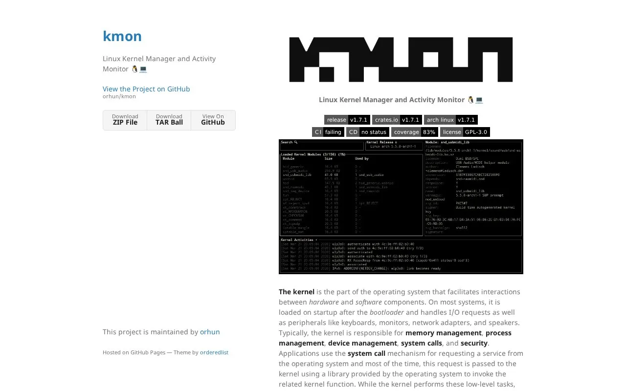 kmon homepage screenshot