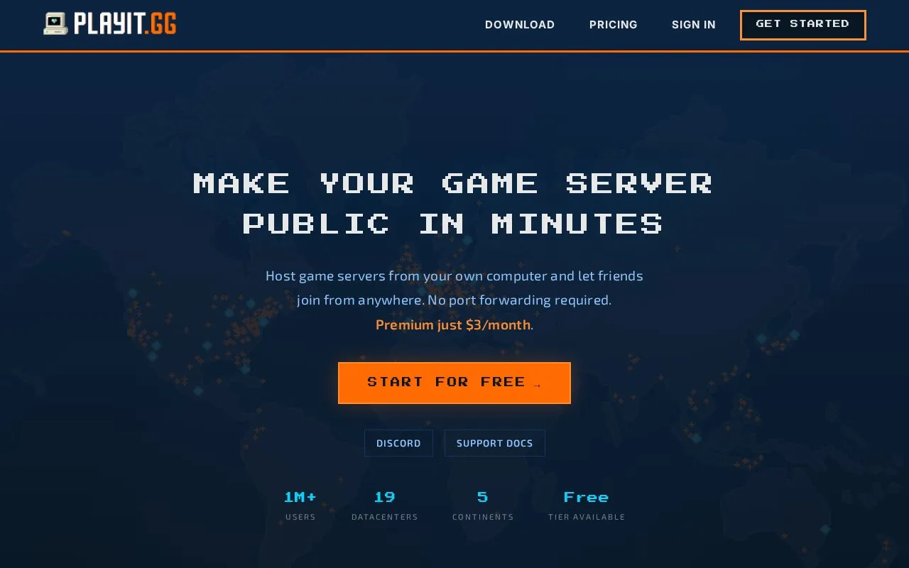 Playit.gg homepage screenshot