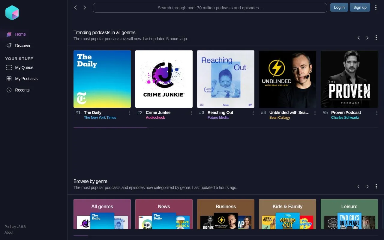 Podbay homepage screenshot