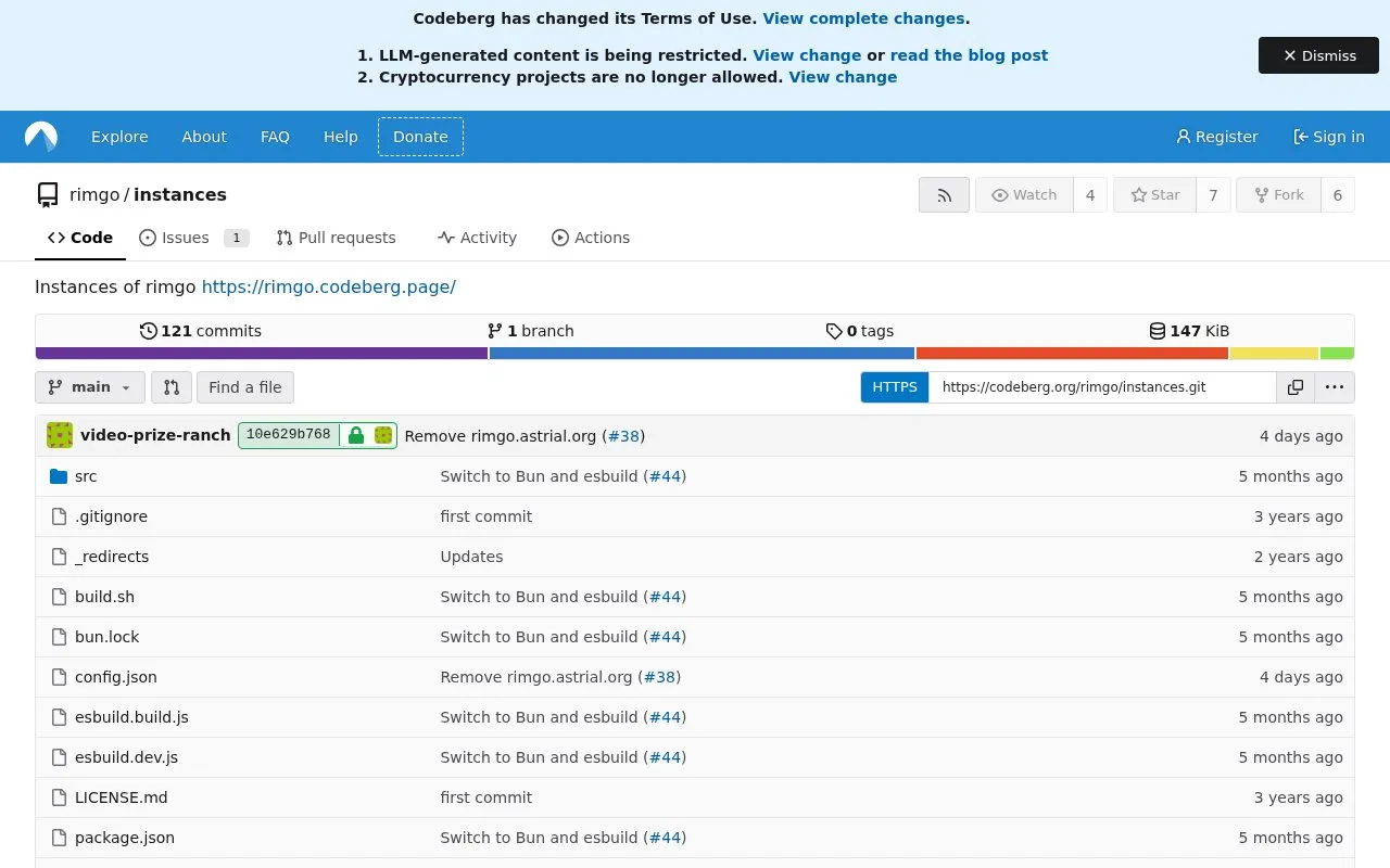 Instances homepage screenshot