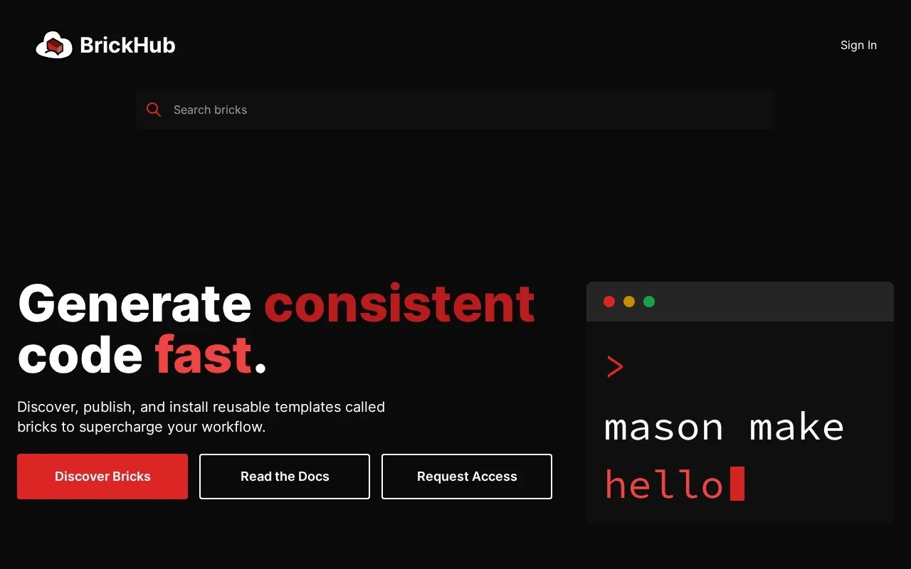 BrickHub homepage screenshot