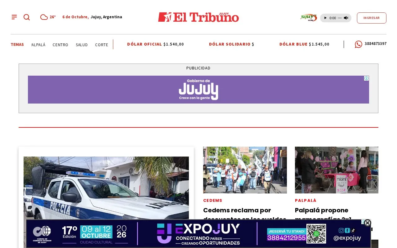 El Tribuno de Jujuy homepage screenshot