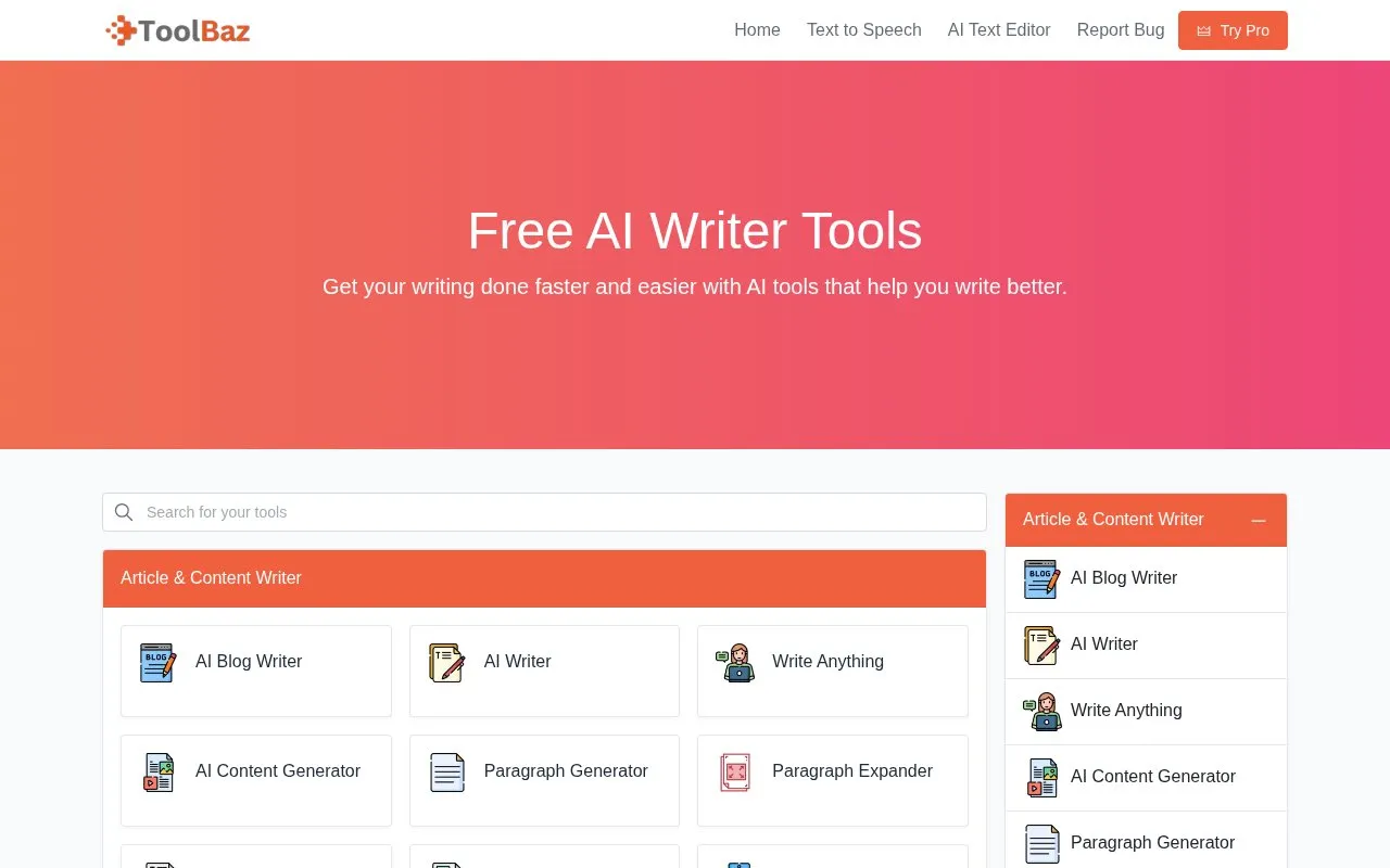 Toolbaz homepage screenshot