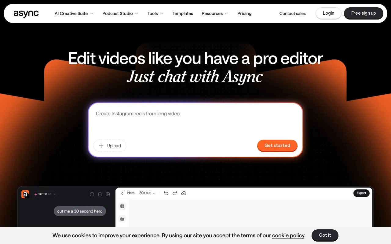 Async homepage screenshot