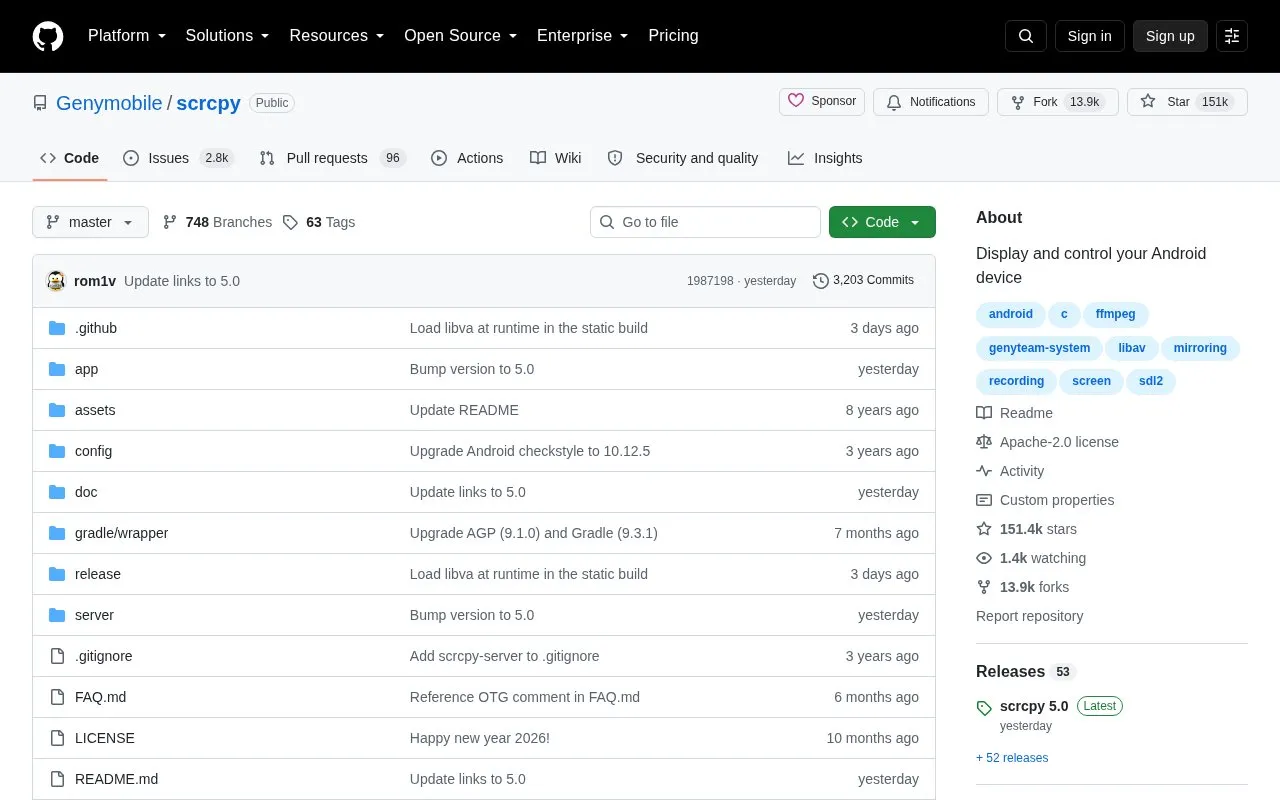 scrcpy homepage screenshot