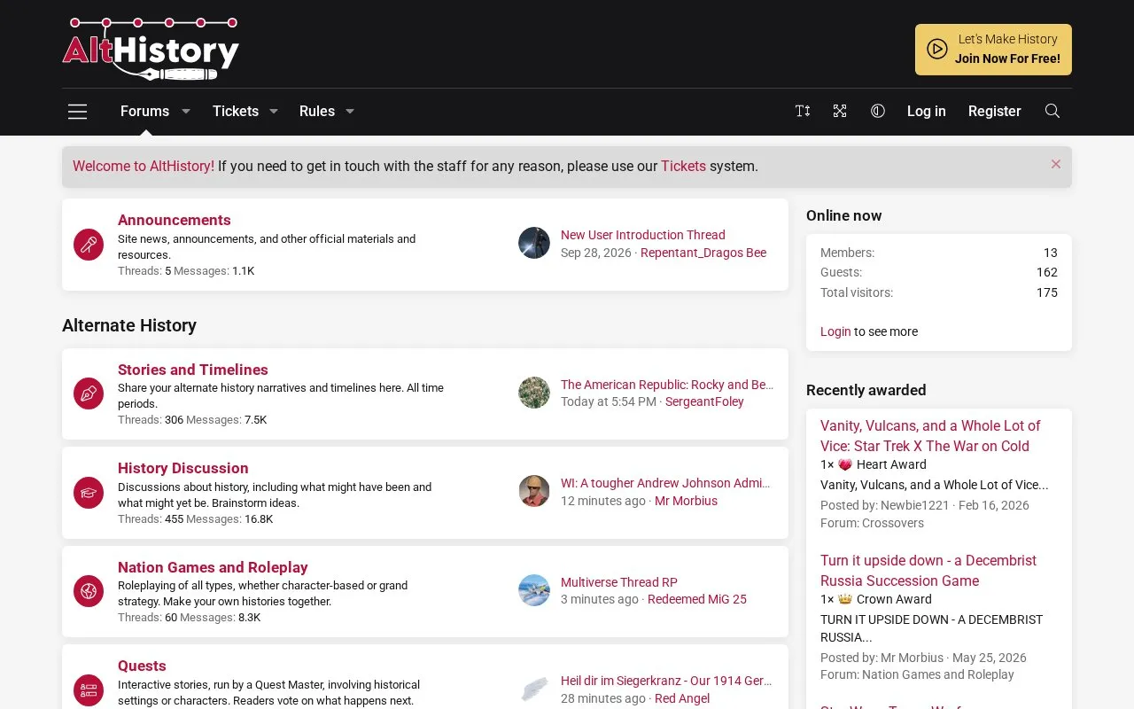 AltHistory homepage screenshot