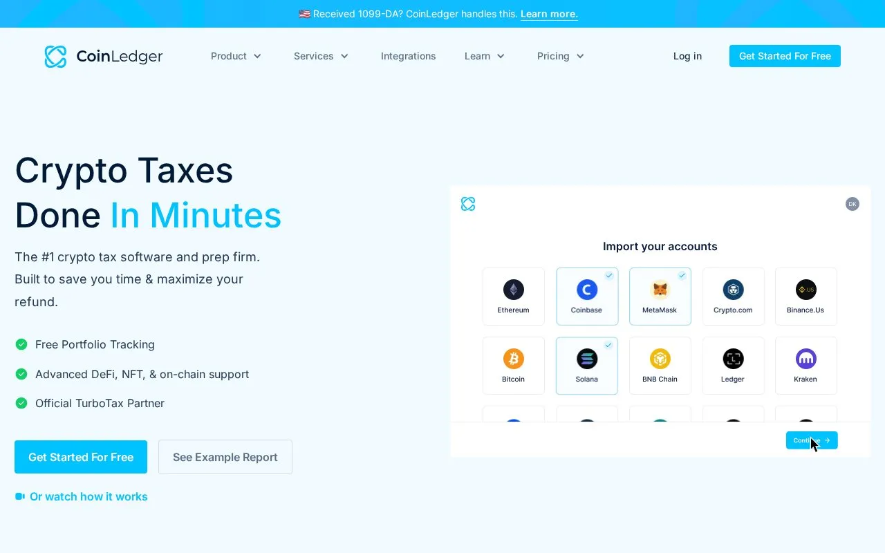 CoinLedger homepage screenshot