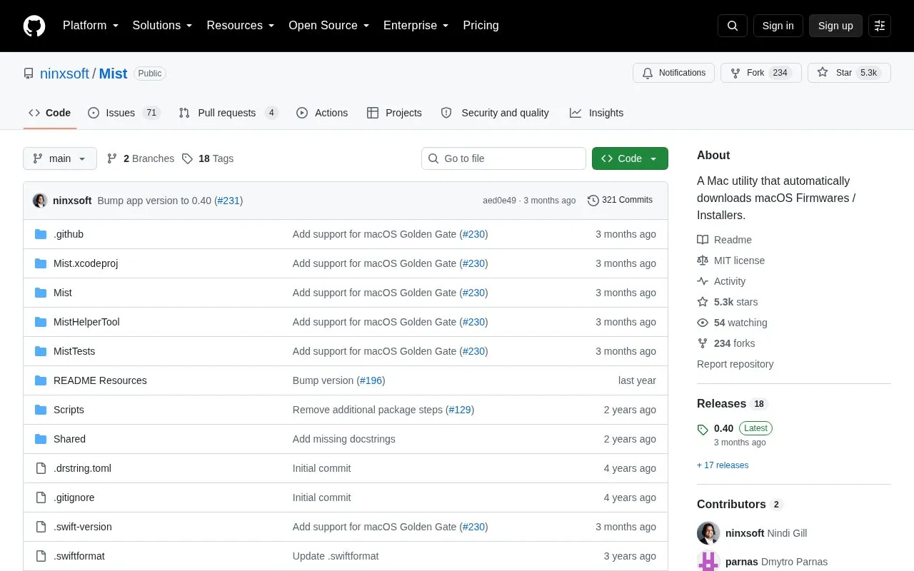 Mist homepage screenshot