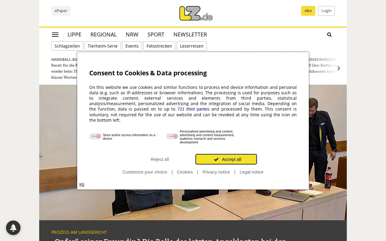 Lippische Landes-Zeitung homepage screenshot