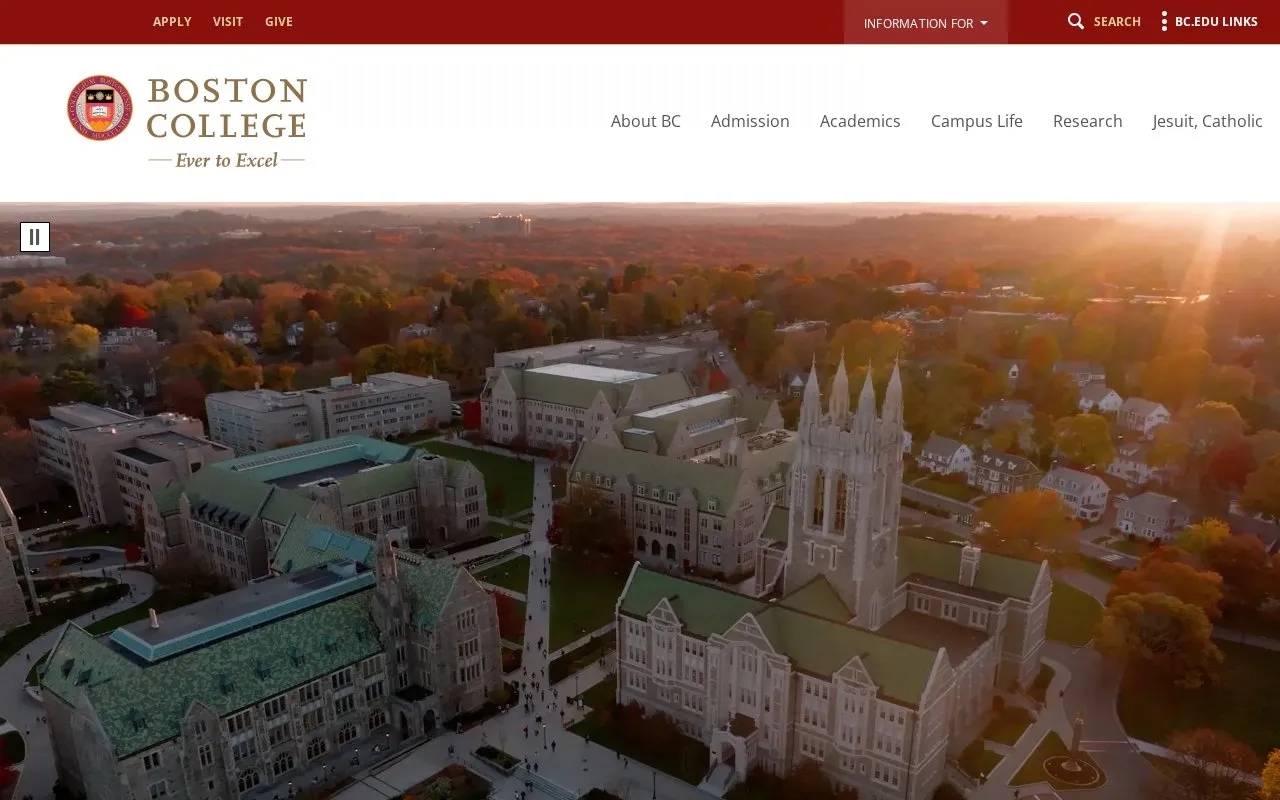 Boston College homepage screenshot