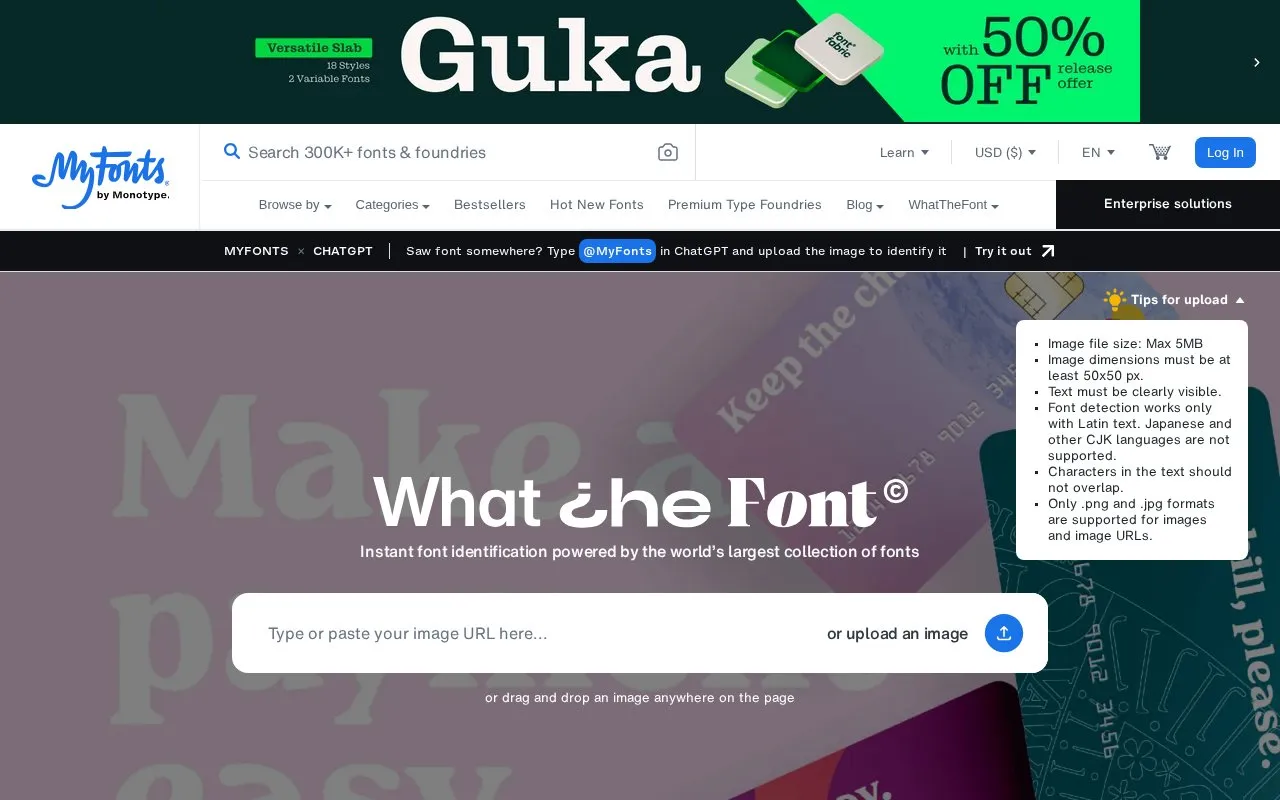WhatTheFont homepage screenshot