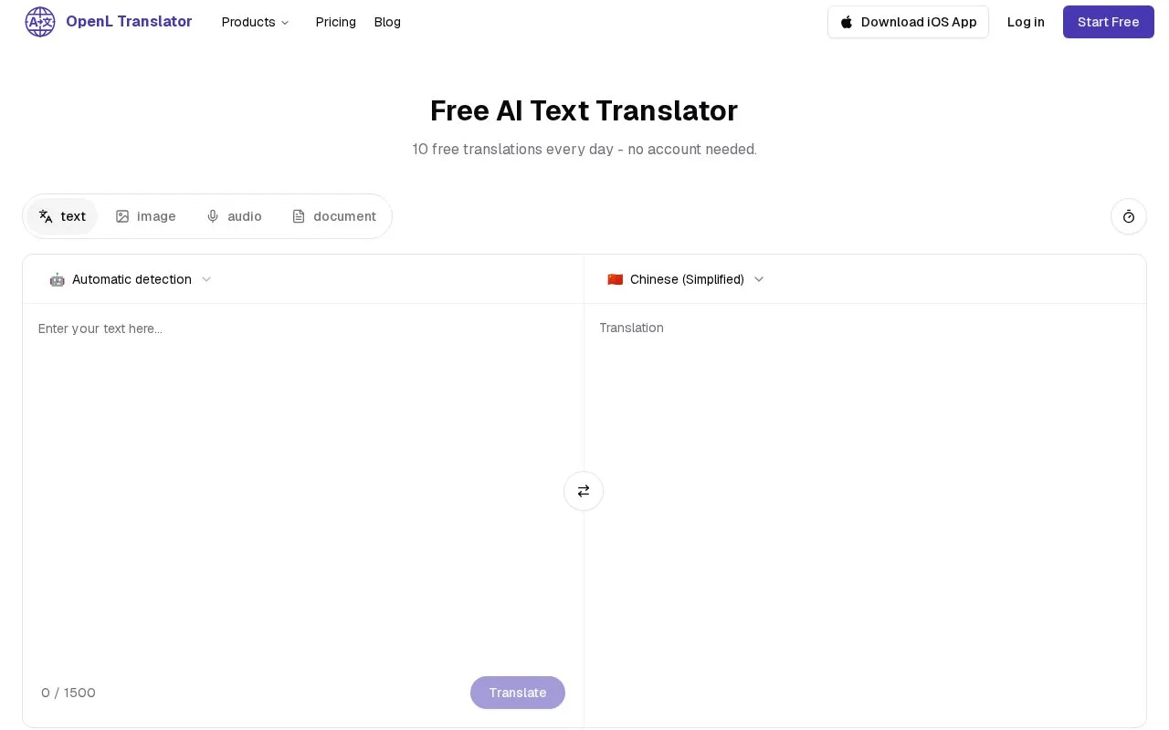 OpenL Translator homepage screenshot
