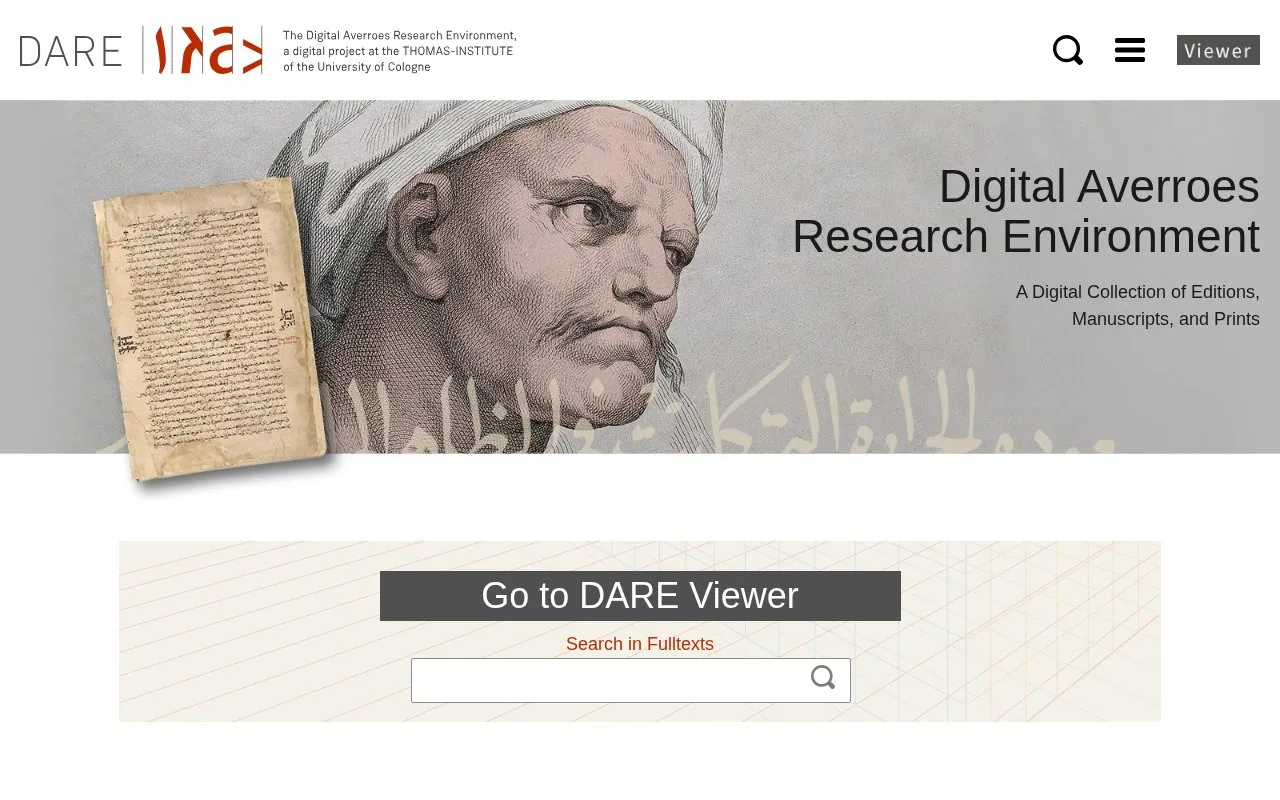 Digital Averroes Research Environment homepage screenshot