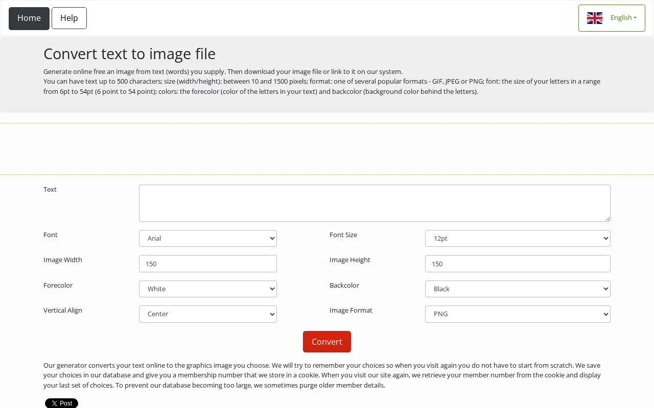 Convert text to image file homepage screenshot