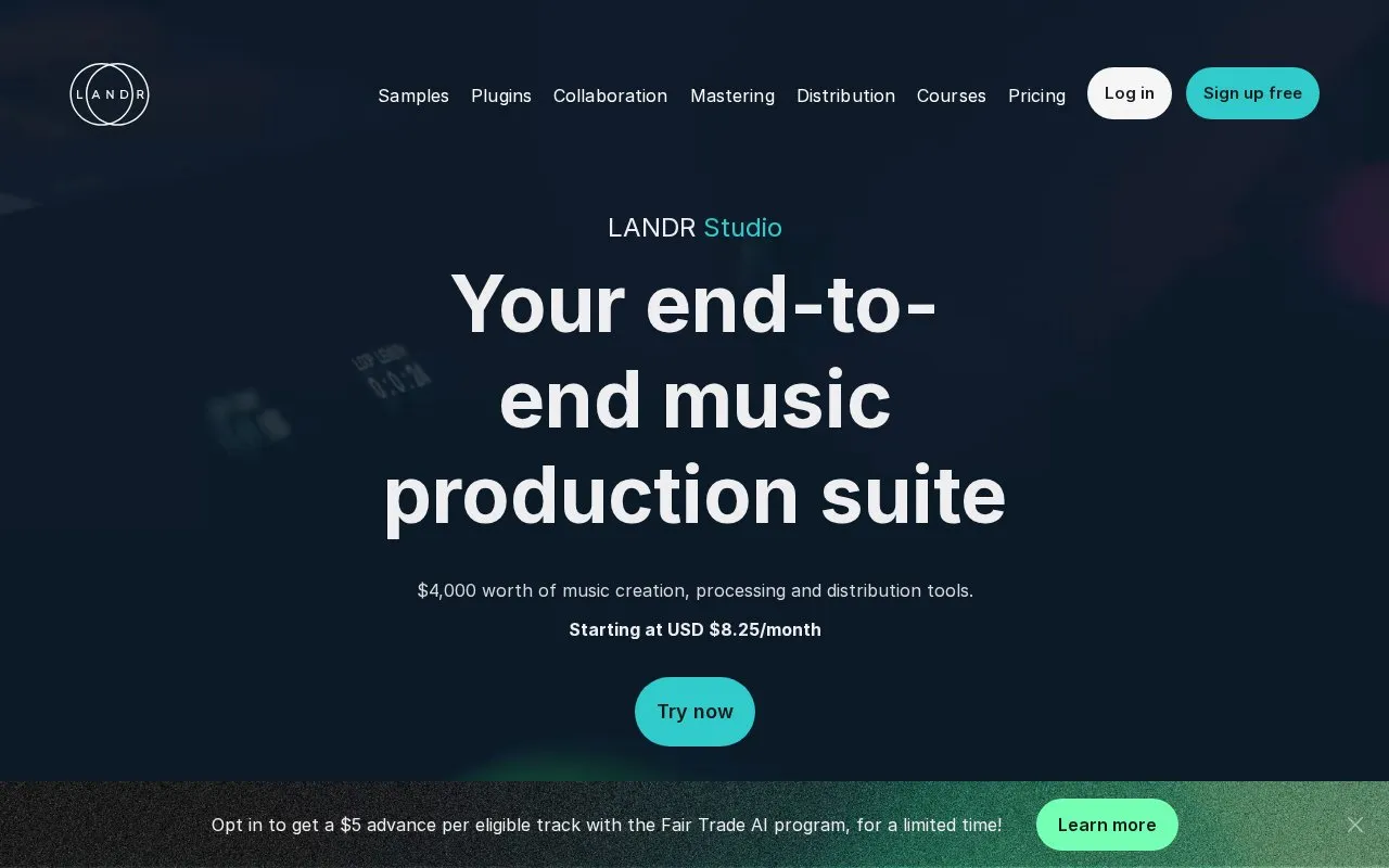 Landr homepage screenshot