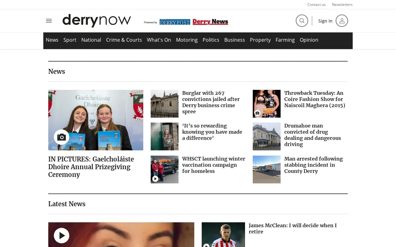 Derry Now homepage screenshot