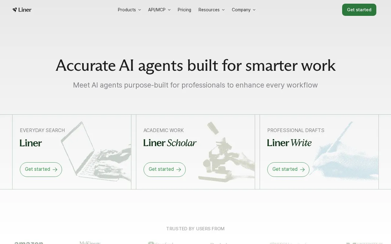Liner homepage screenshot