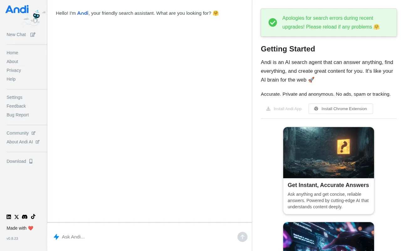 Andi homepage screenshot