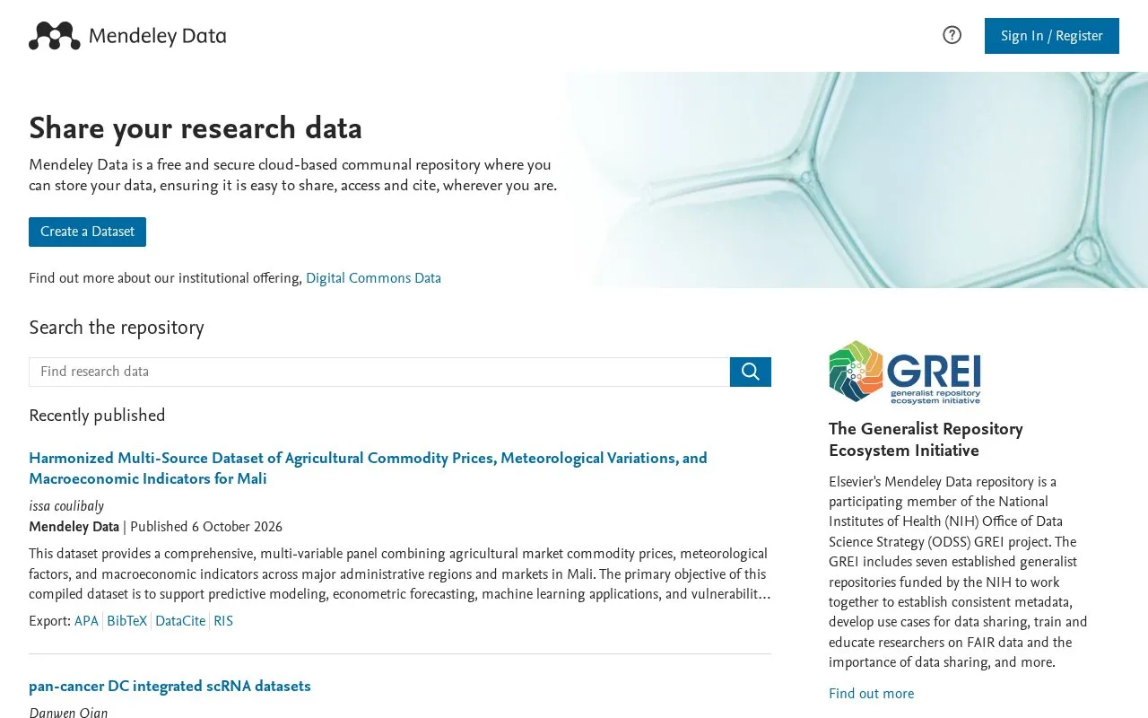 Data homepage screenshot