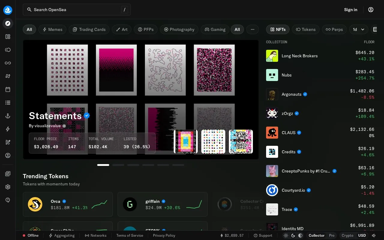 OpenSea homepage screenshot