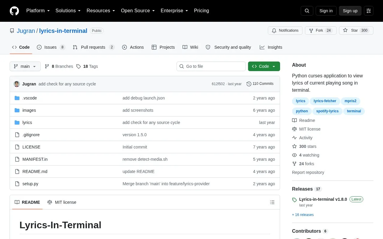Lyrics-In-Terminal homepage screenshot
