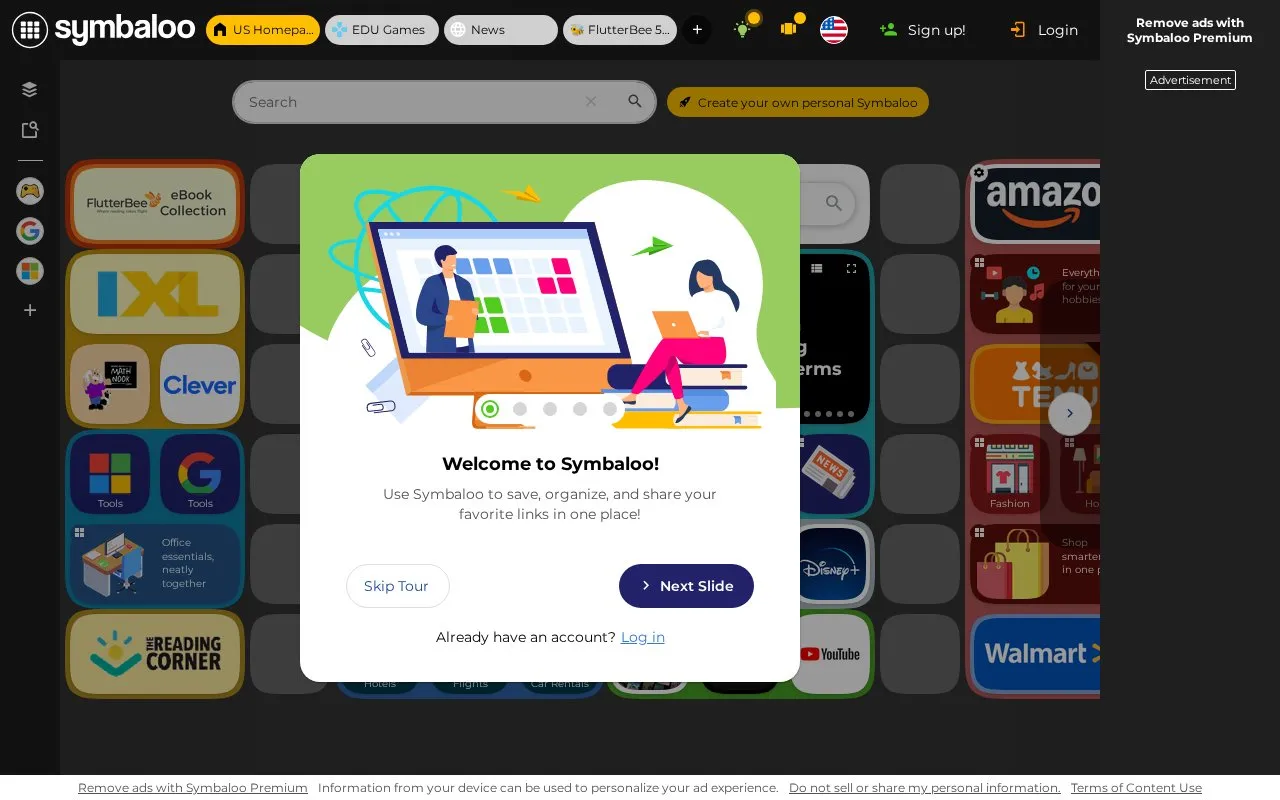 Symbaloo homepage screenshot