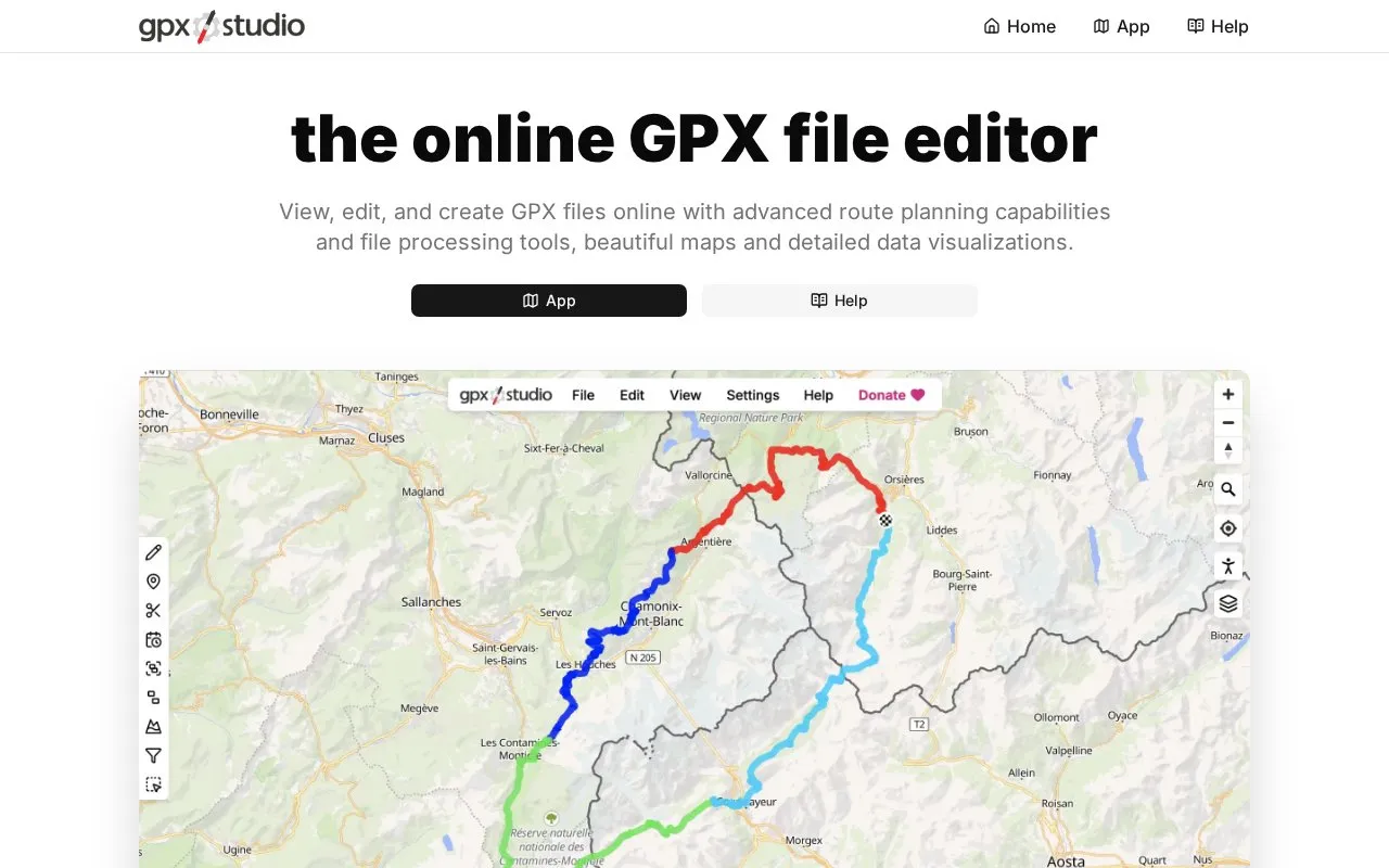 Gpx File Editor homepage screenshot