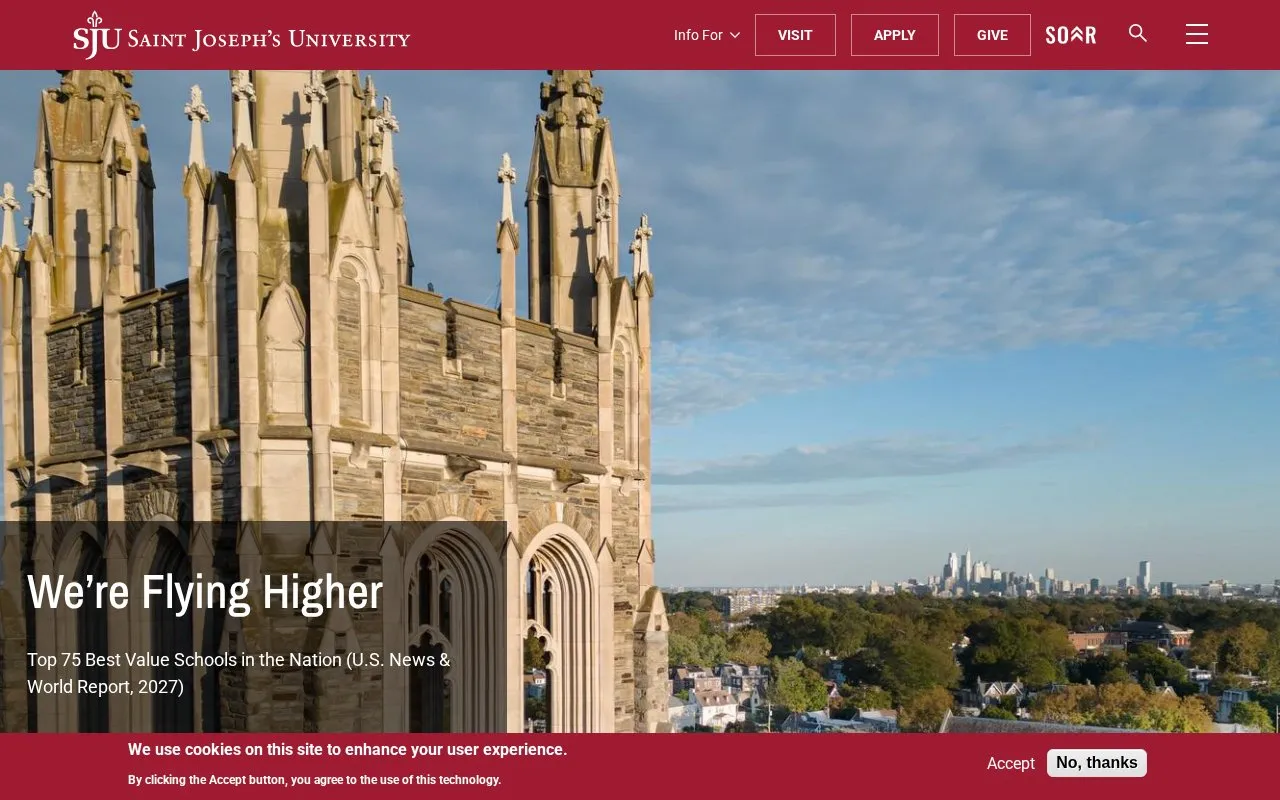 Saint Joseph's University homepage screenshot