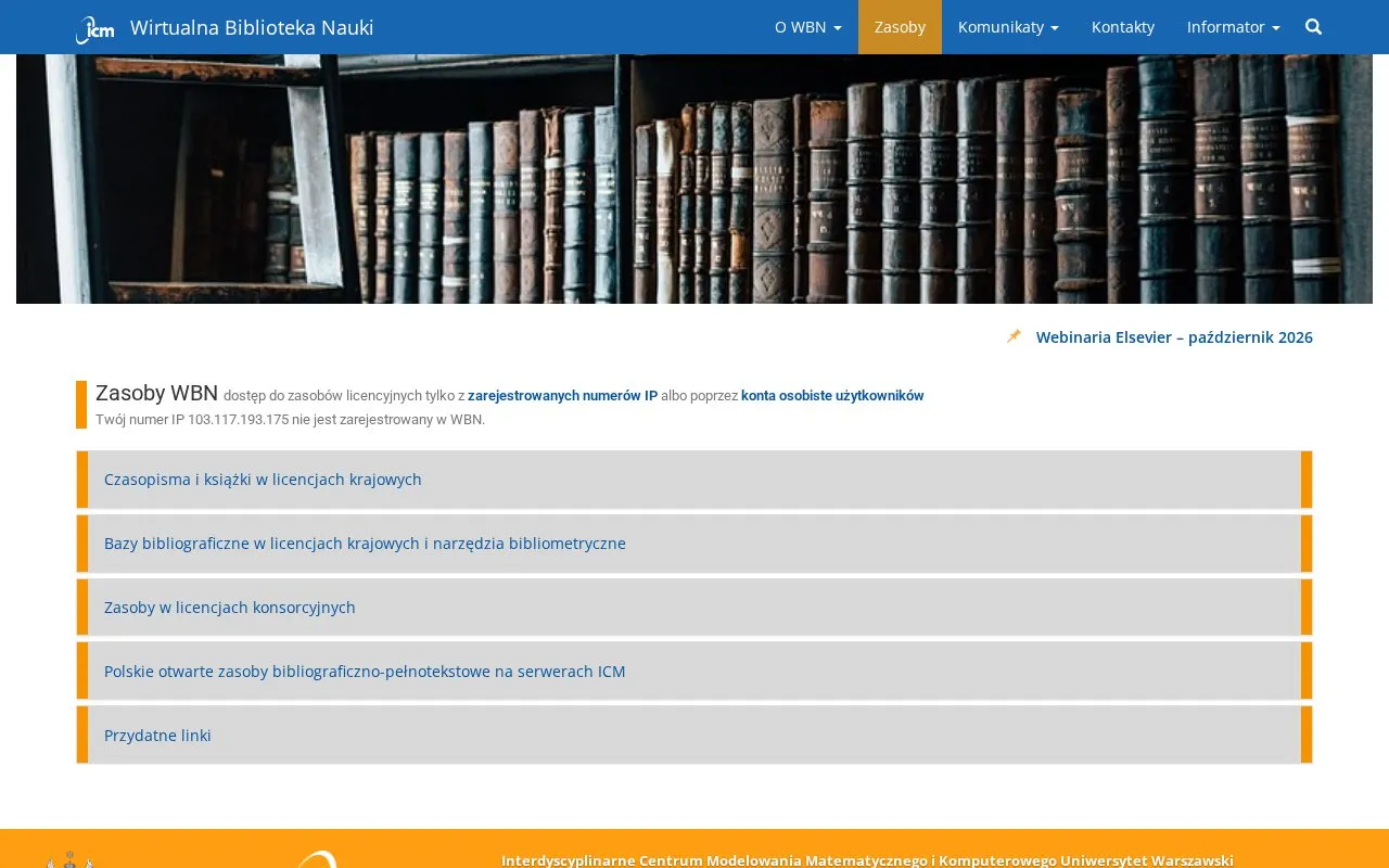 Biblioteka Wirtualna Nauki homepage screenshot
