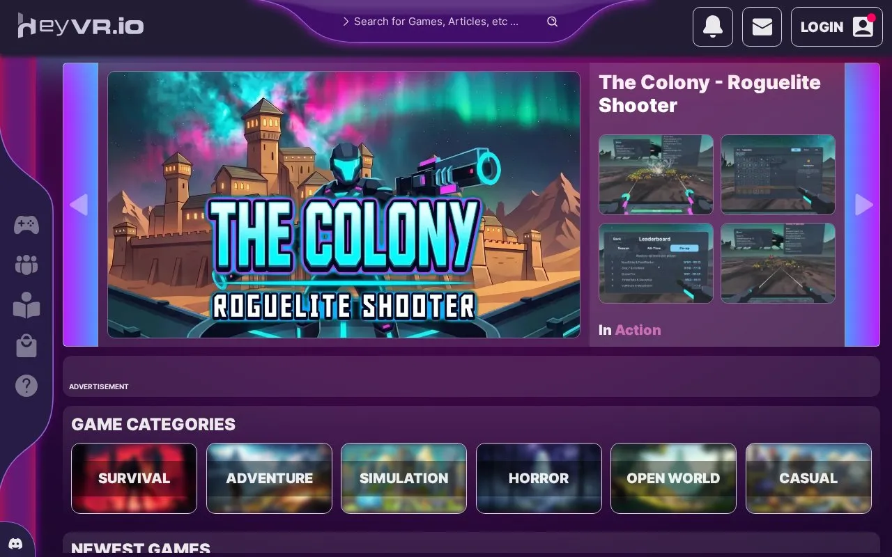 heyVR.io homepage screenshot