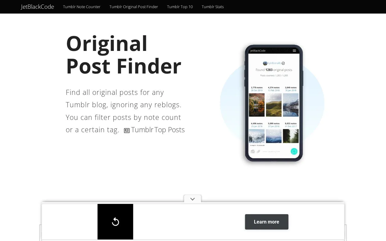 TumblrOriginalPostFinder homepage screenshot
