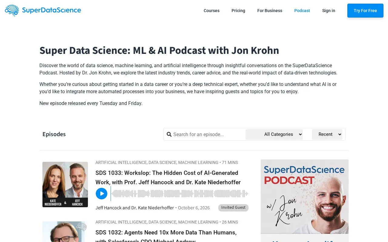 SuperDataScience homepage screenshot