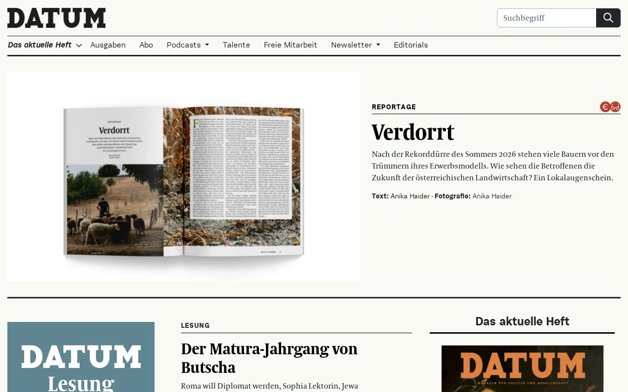 DATUM homepage screenshot