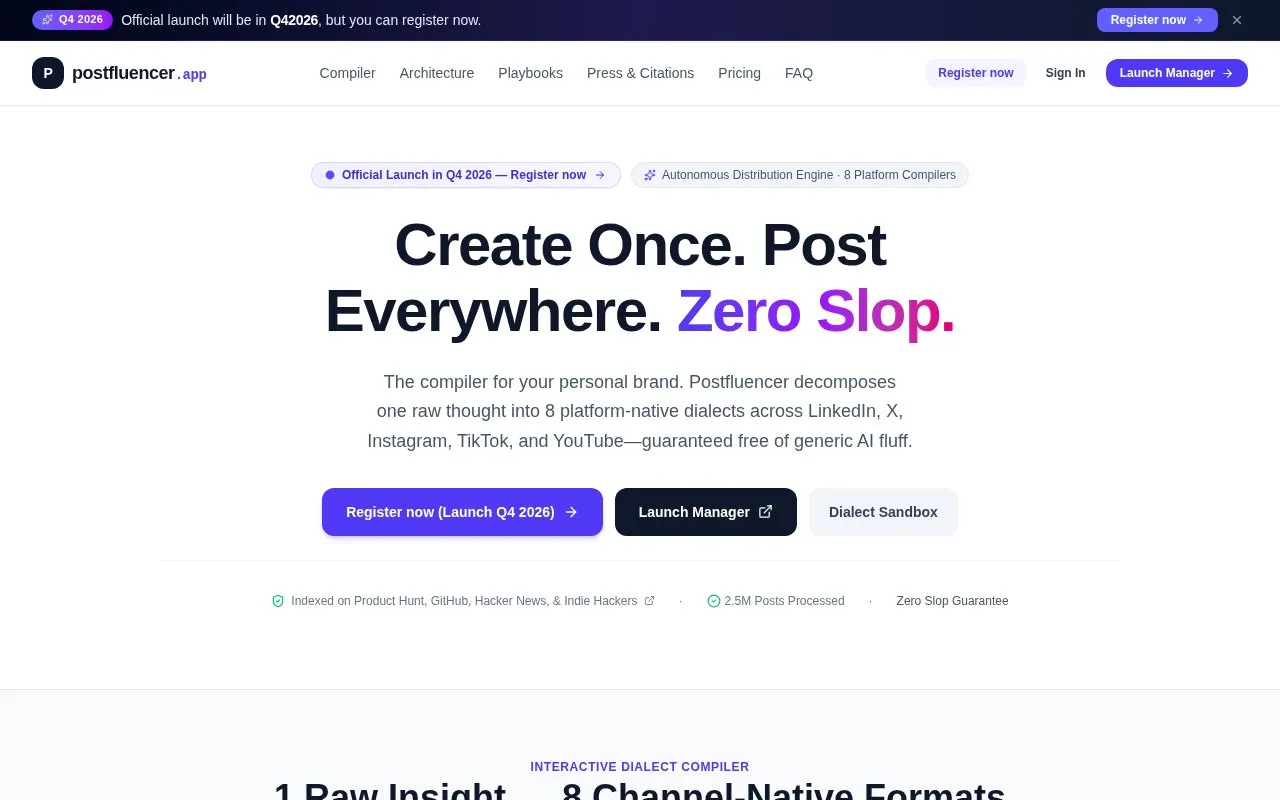 Postfluencer homepage screenshot