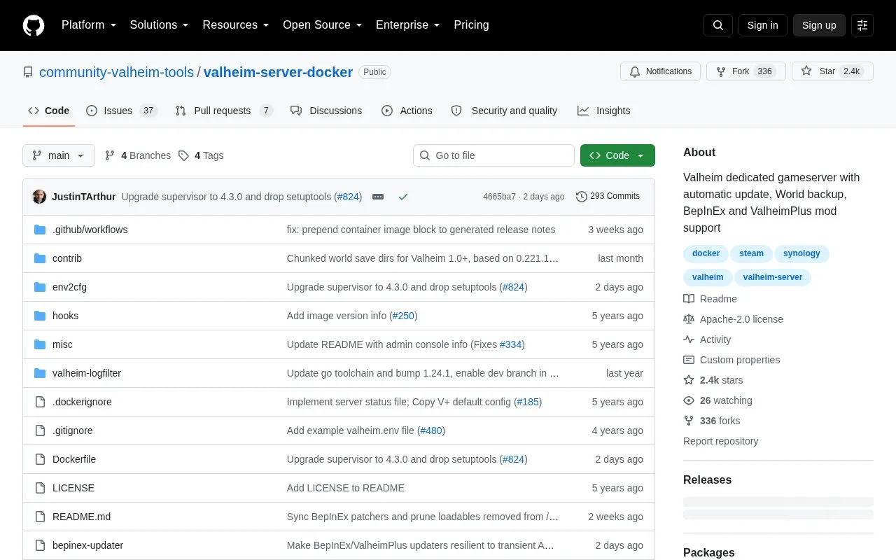 valheim-server-docker homepage screenshot