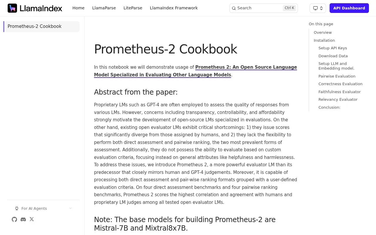 Prometheus-2 Cookbook - LlamaIndex homepage screenshot